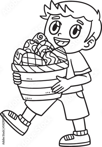 Child Carrying Basket of Easter Eggs Isolated