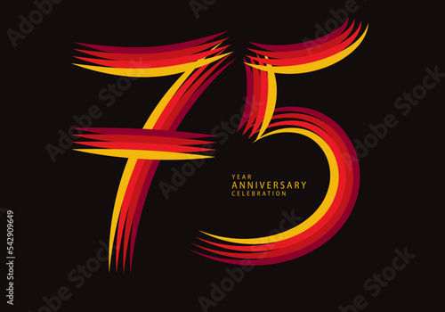 75 years anniversary celebration logotype red line vector, 75th birthday logo, 75 number design, Banner template, logo number elements for invitation card, poster, t-shirt. photo