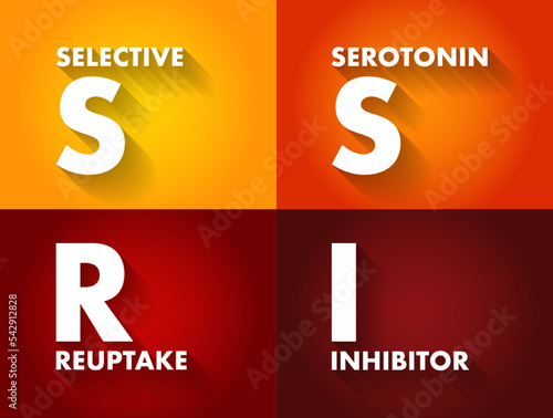 SSRI Selective Serotonin Reuptake Inhibitor - class of drugs that are typically used as antidepressants in the treatment of major depressive disorders, acronym text concept background