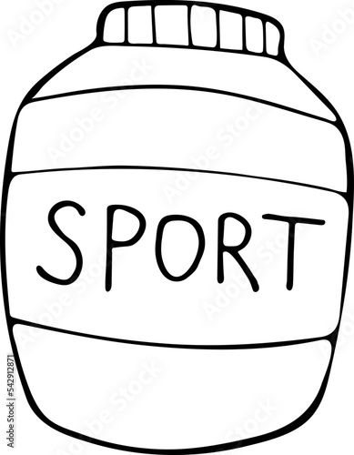 Hand drawn sports nutrition icon. Vector illustration, doodle style. Sports Equipment.