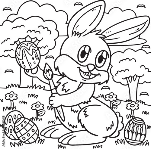 Bunny Painting Easter Egg Coloring Page for Kids