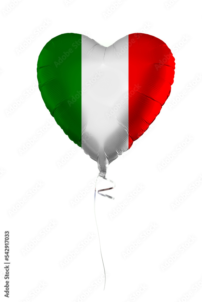 Obraz premium Italy concept. Balloon with Italian flag isolated on white background. Education, charity, emigration, travel and learning Italian language