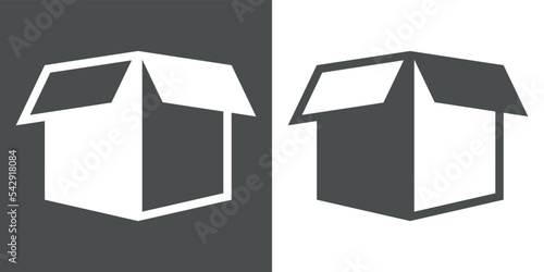 Icono con silueta de caja de cartón abierta en fondo gris y fondo blanco