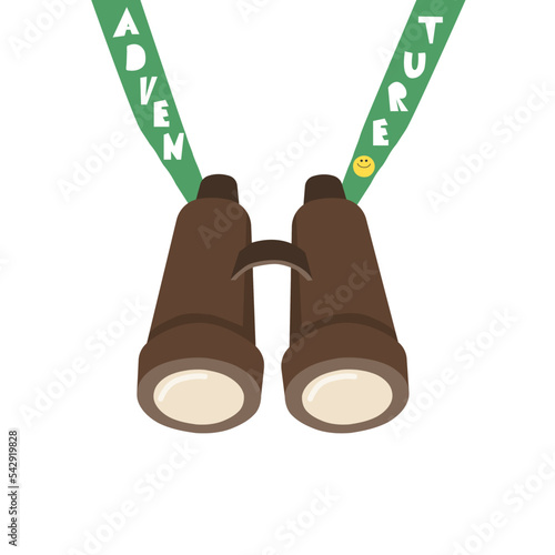 Funny childish graphic for apparel. Cartoon  hanging binoculars. Vector hand drawn illustration.