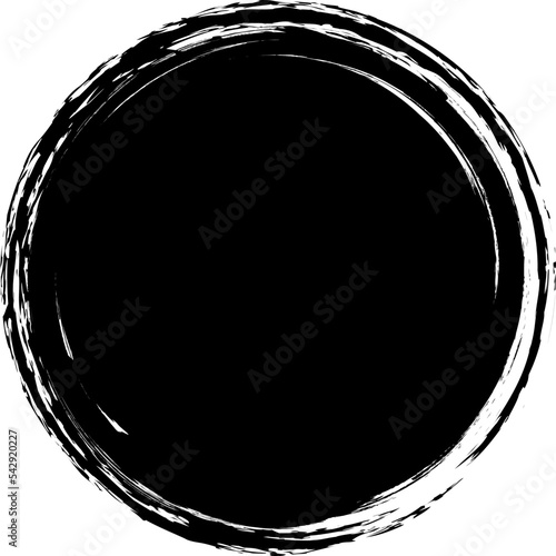 Black brush circle. Round stamp vector isolated on background. Painted black brush circle vector. For grunge badge, seal, ink and stamp design template. Round grunge hand drawn circle shape, vector