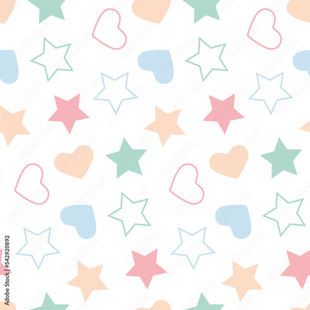 Cute childish seamless pattern pastel color star heart on white background, vector illustration Cute childish seamless pattern pastel color star heart on white background, vector illustration