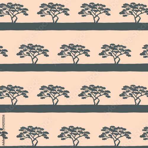 Black saxaul tree gray on pink pastel, decorative art vector illustration for textile design