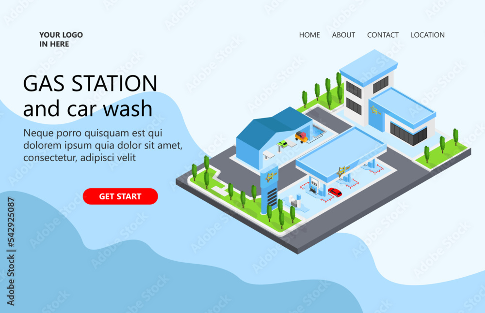 Fototapeta premium Illustration of a gas station and car wash city map Suitable for landing page, flyers, Infographics, And Other Graphic Related Assets-vector