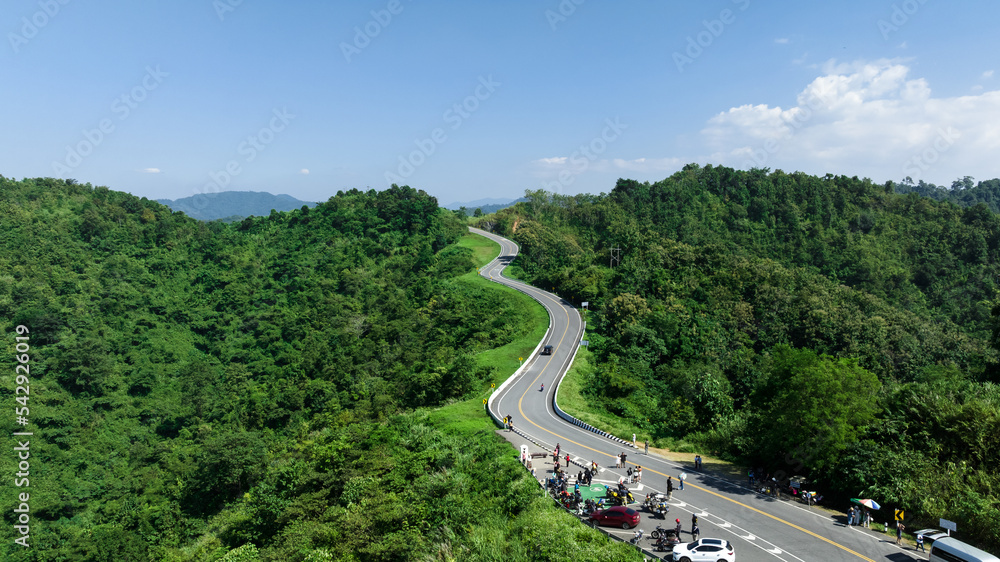 ROAD No.1081 or shape number three of winding mountain road between Pua District, Nan Province, Thailand is highlight point and landmark that tourist like to take pictures ROAD No.1081 or shape number three of winding mountain road between Pua District, Nan Province, Thailand is highlight point and landmark that tourist like to take pictures