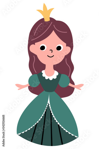 Cute hand drawn princess on a white  isolated background.
