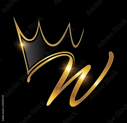 Golden Monogram Crown Logo Initial Letter W