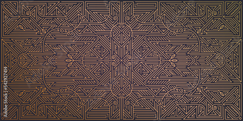 Vector abstract geometric golden background. Art deco wedding, party pattern, geometric ornament, linear style with leaves. Horizontal orientation luxury decoration element/