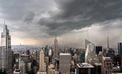 Panoramic aerial view of storm gloomy clouds over New York © SDF_QWE