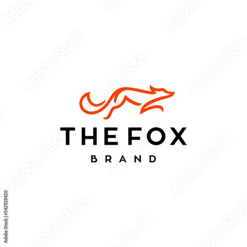 fox line logo. simple vector line art of abstract orange fox logo design jumping and running, fox wall art design, minimal line logo icon illustration isolated on white background