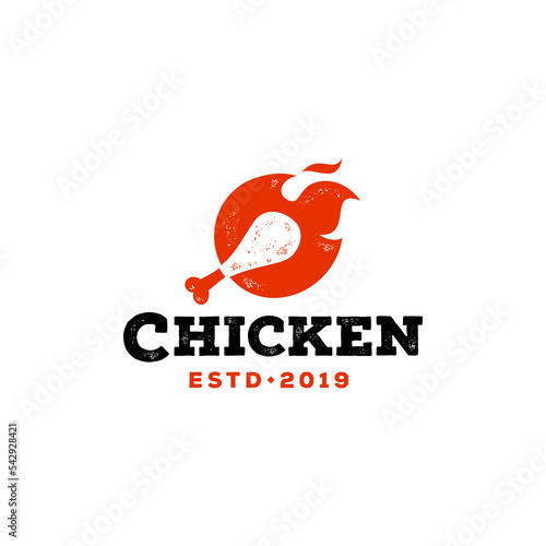 rustic fire chicken leg logo, flame hot symbol vector icon illustration, modern red and black logo , fast food restaurant icon mascot