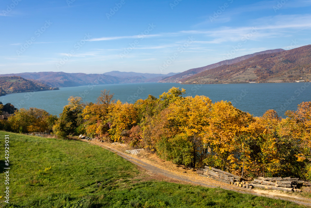 Wonderful view of the Danube, autumn landscape on a sunny day
