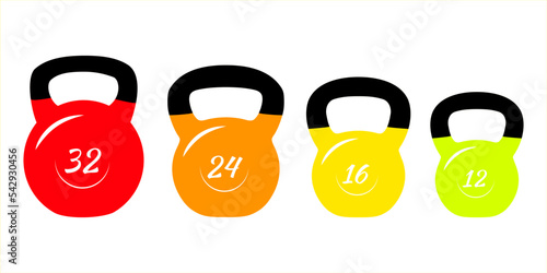 Collection of classic kettlebells isolated on white background. Fitness symbol. Gym equipment. Vector illustration