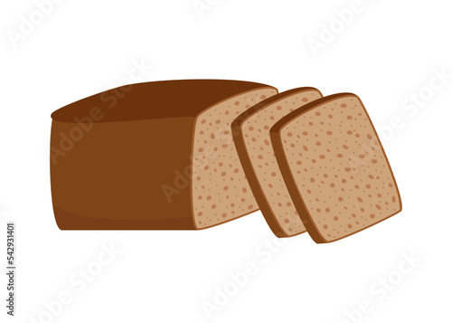 Pastry toast bread from rye, piece bakery food. Square loaf with cut slice. Vector illustration
