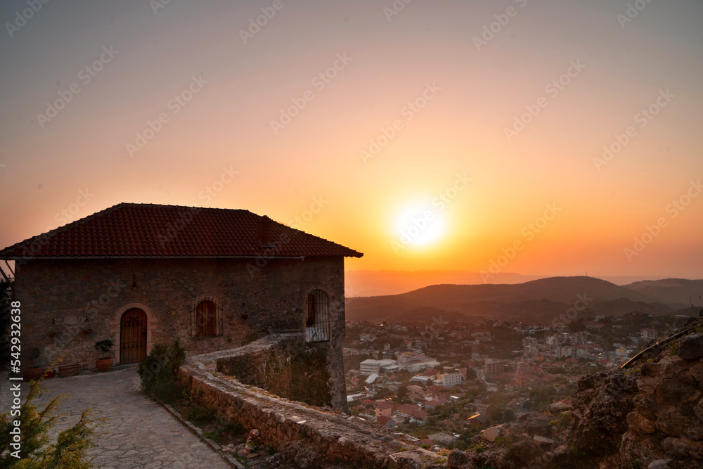 Fototapeta premium Castle at sunset in Kruje, Albania