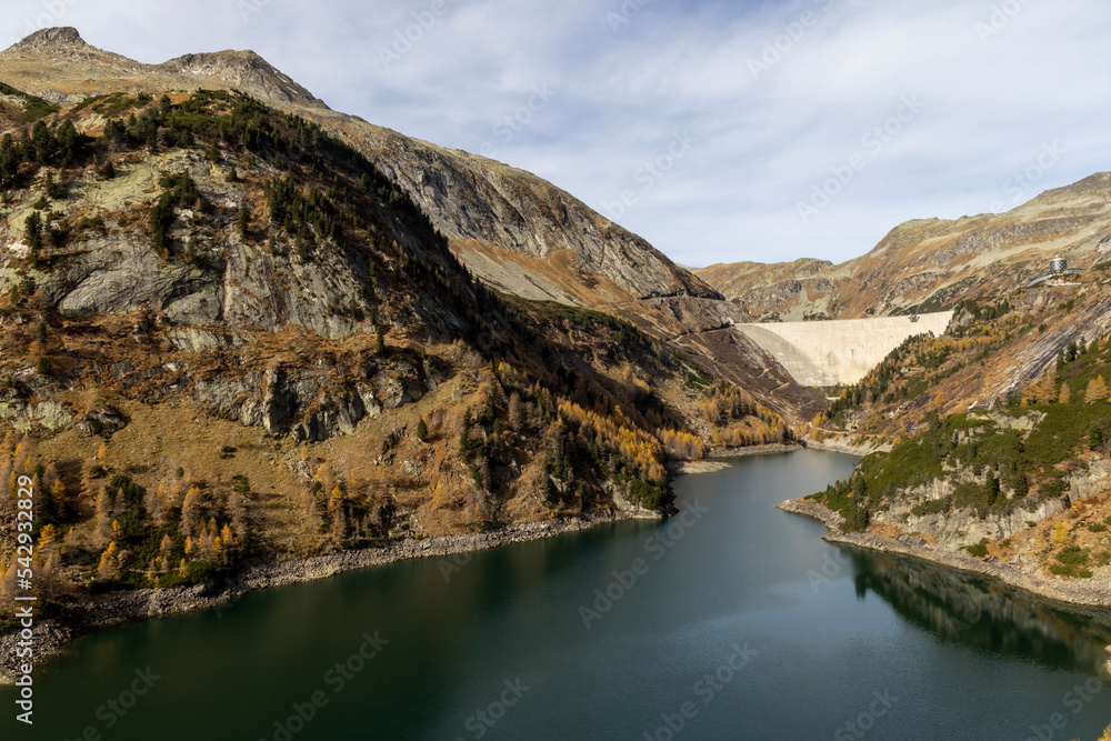 Koelnbrein Dam in the Hohe Tauern range, a part of the hydroelectric power plant in Municipality Malta, Carinthia, Austria.