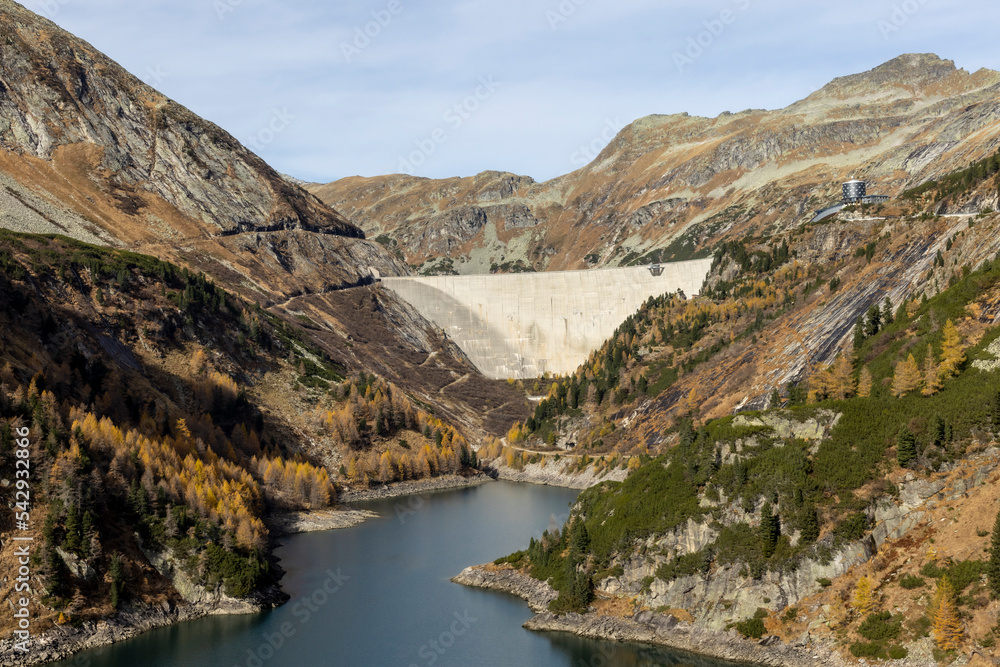 Koelnbrein Dam in the Hohe Tauern range, a part of the hydroelectric power plant in Municipality Malta, Carinthia, Austria.