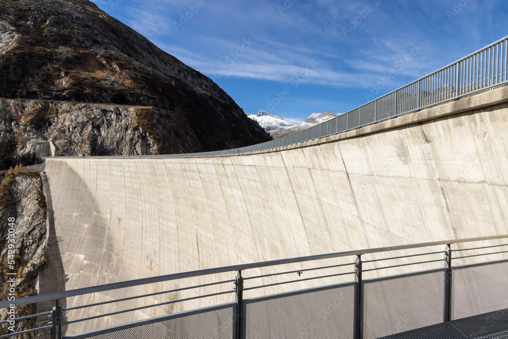 Koelnbrein Dam in the Hohe Tauern range, a part of the hydroelectric power plant in Municipality Malta, Carinthia, Austria.