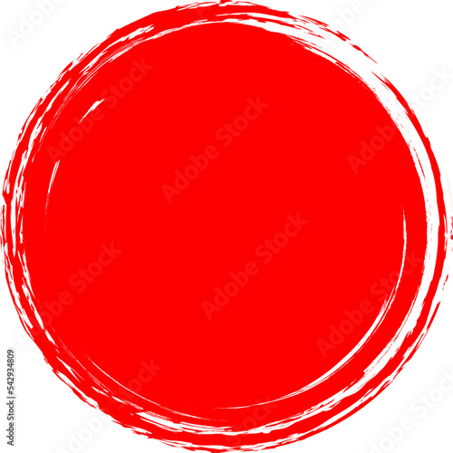 Red brush circle. Round stamp vector isolated on background. Painted red brush circle vector. For grunge badge, seal, ink and stamp design template. Round grunge hand drawn circle shape, vector