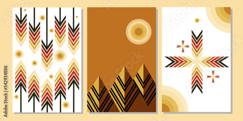 Set of 3 geometry hand drawn christmas wall art, greeting card, badge, wall decor, cards, poster and paper wrapping. Happy new year wall decorations.