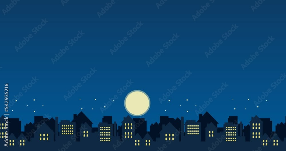 animated cute little urban city building background at night with moonlight on it under screen view animated cute little urban city building background at night with moonlight on it under screen view