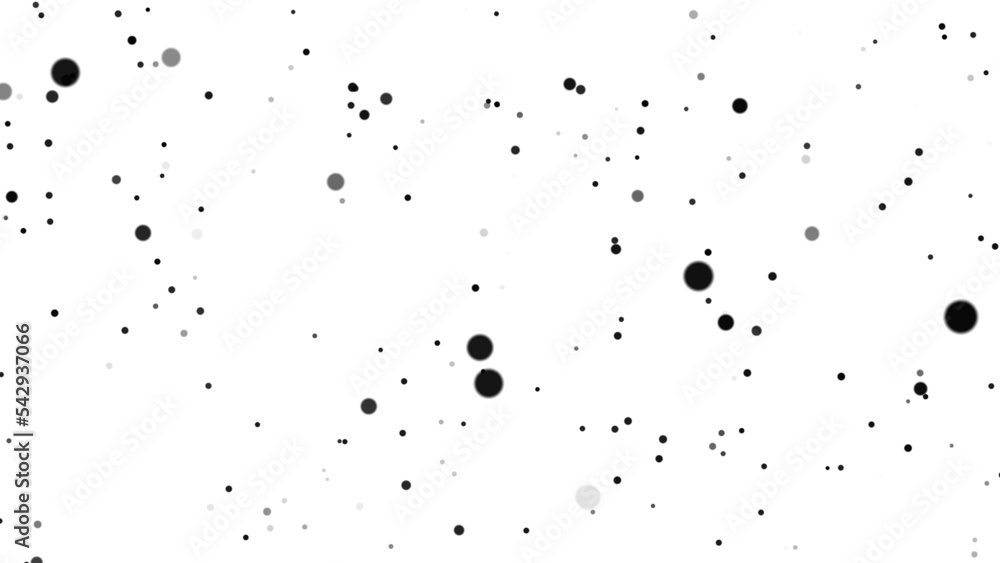 Black dots of various sizes on a white background. Paint splatter. Abstract background pattern from spots or points. View of particle under microscope, macro. Beautiful monochrome bokeh. Black dots of various sizes on a white background. Paint splatter. Abstract background pattern from spots or points. View of particle under microscope, macro. Beautiful monochrome bokeh.