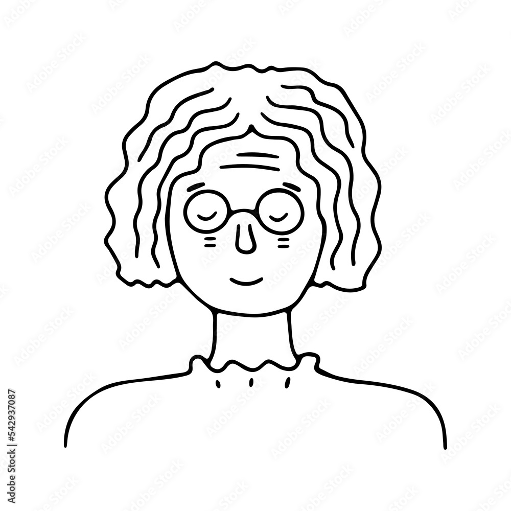 Fototapeta premium Doodle old woman portrait. Trendy hand drawn icon