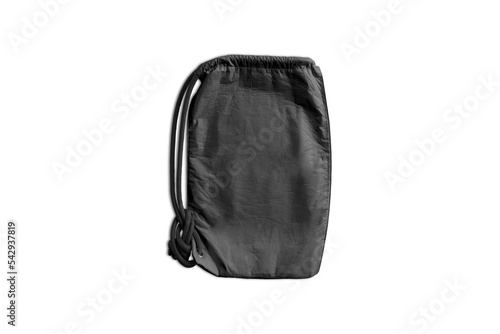 Black drawstring pouch mockup isolated on white background. 3d rendering. backpack mockup template. 