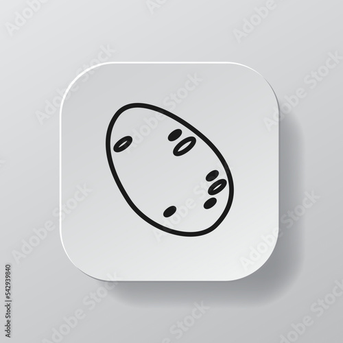 White square button with potato vegetable line icon, black outline potato on the white plate. Flat symbol sign vector illustration isolated on white background. Healthy nutrition concept