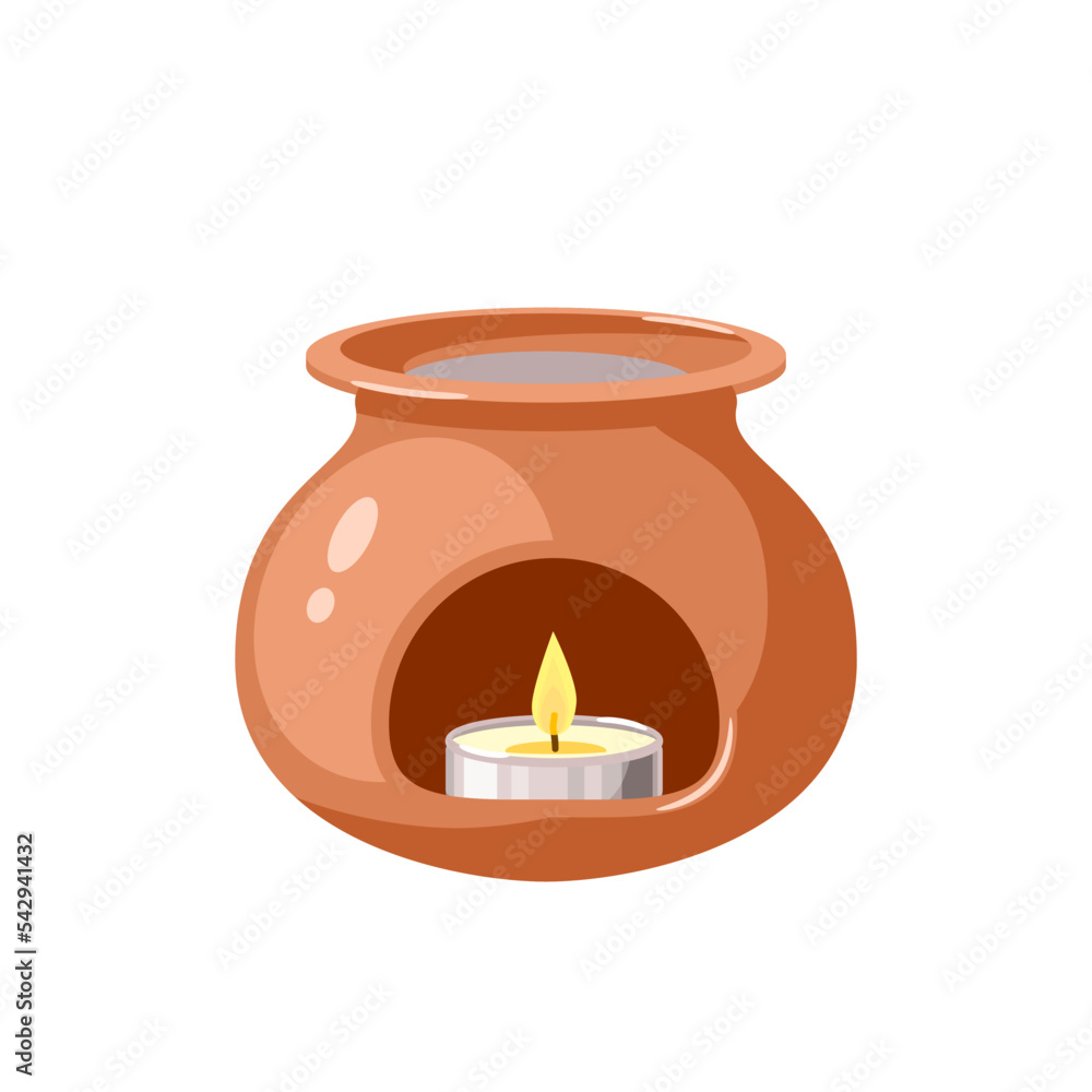 Ceramic aroma lamp with burning candle. Vector illustration isolated on white background. Ceramic aroma lamp with burning candle. Vector illustration isolated on white background.