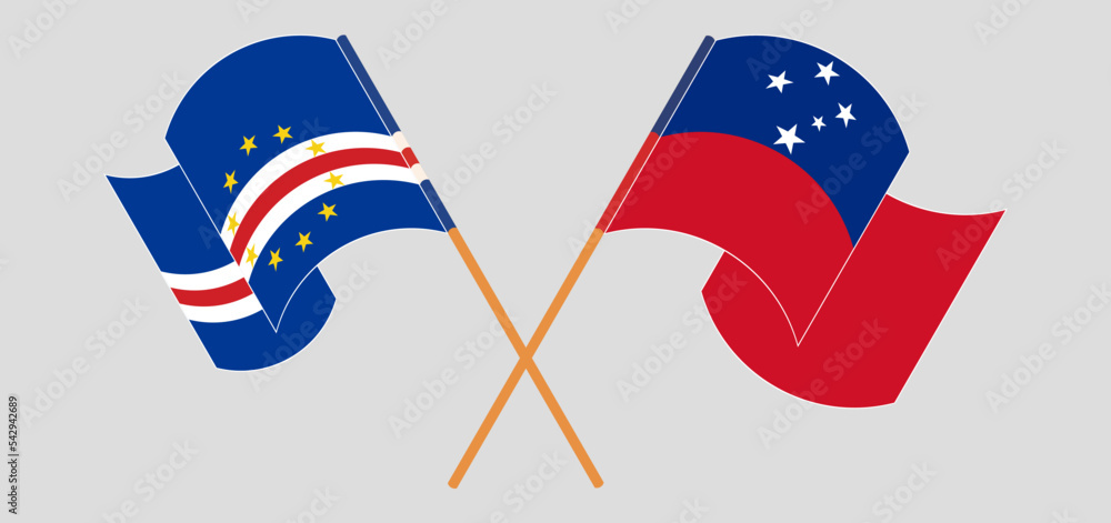 Crossed and waving flags of Cape Verde and Samoa Crossed and waving flags of Cape Verde and Samoa