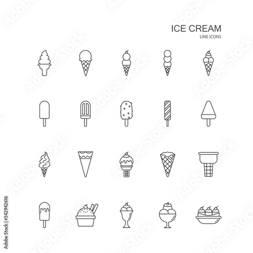 Set of ice cream vector icon on white background.