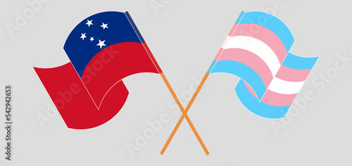 Crossed and waving flags of Samoa and Transgender Pride