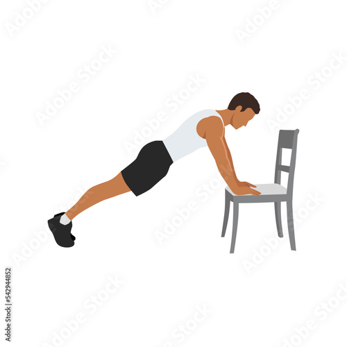 Man doing Incline plank on chair exercise. Flat vector illustration isolated on white background