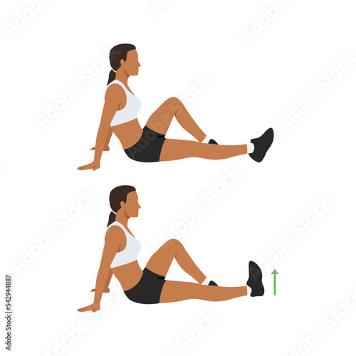 Woman doing Ankle pumping exercises in 2 steps. Good exercises pose to relieve leg swelling and are safe to do throughout pregnancy. Flat vector illustration isolated on white background