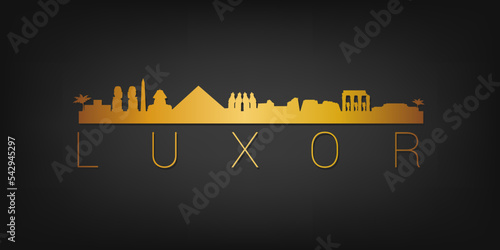 Luxor City, Egypt Gold Skyline City Silhouette Vector. Golden Design Luxury Style Icon Symbols. Travel and Tourism Famous Buildings.