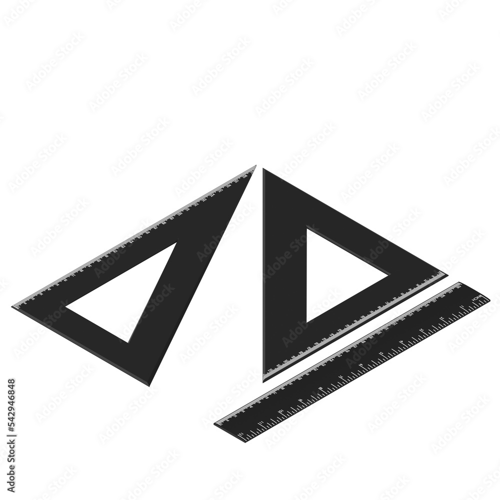 3d rendering illustration of a set of drafting ruler and squares 3d rendering illustration of a set of drafting ruler and squares