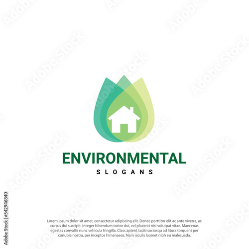 Natural leaf logo, leaf house, green house window icon, eco building, modern logo leaf, environmental logo design vector