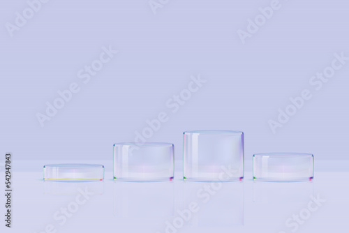 3d glass podium. Beauty product display cosmetic minimal scene. Vector cosmetic promotion stage.