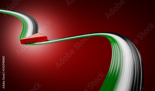 Abstract Palestine flag color White and green waving Palestine ribbon flag on red background 3d illustration