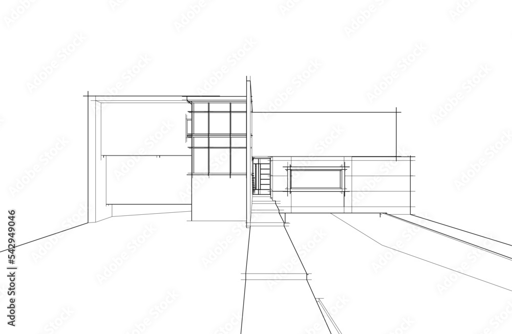 Fototapeta premium 3d sketch of modern house architectural drawing