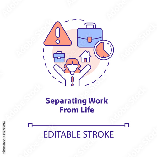 Separating work from life concept icon. Job balance. Set boundaries. Avoid burnout abstract idea thin line illustration. Isolated outline drawing. Editable stroke. Arial, Myriad Pro-Bold fonts used