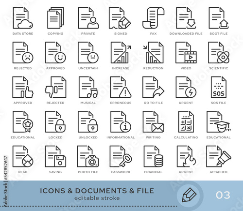 Set of conceptual icons. Vector icons in flat linear style for web sites, applications and other graphic resources. Set from the series - Documents and files. Editable stroke icon.
