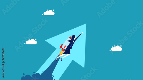 Follow the trend. Businesswomen fly with rockets following arrows vector © Nastudio