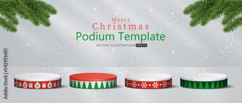 Christmas podium with seamless pattern set, for show product display. stage pedestal or platform. Christmas decoration.