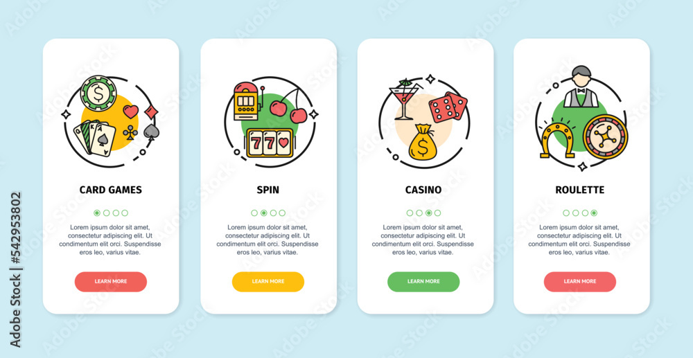 Casino App Screens Cards Set. Vector